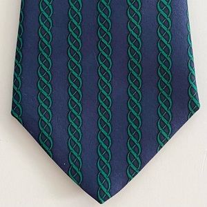 HERMÈS Paris 7010 TA Blue/Green Cable Knit Pattern 100% Silk Tie Necktie